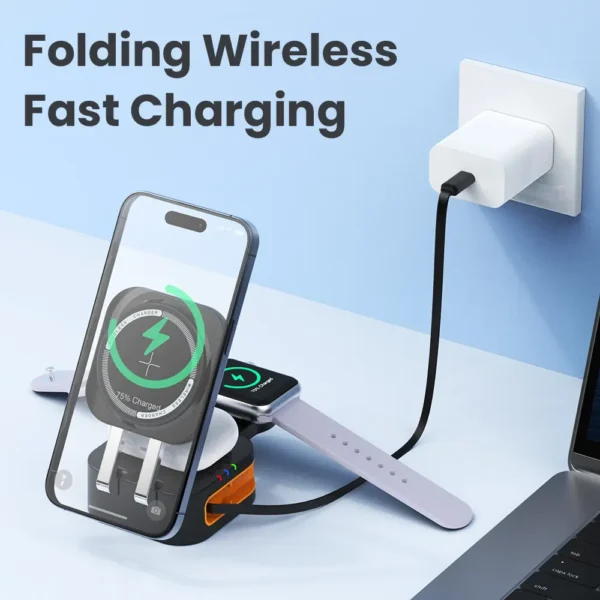 15W Fast Charging  3-in-1 Foldable Wireless Charger Stand - Image 5